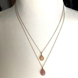 Two Chain Gold Necklace with Pink Pendants